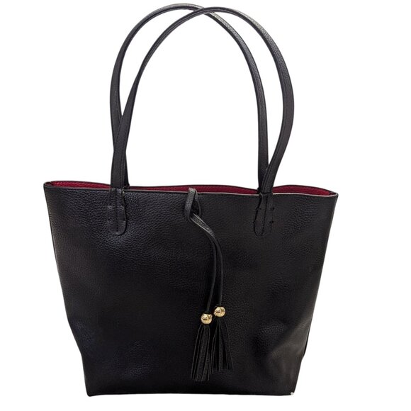 Imoshion Vegan Leather Tote Bag Black Red Tassels - Picture 1 of 5